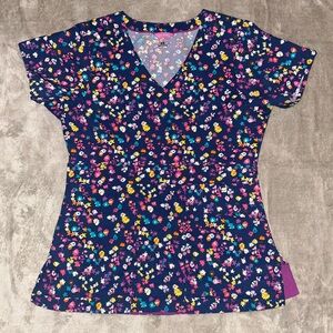 Vera Bradley Navy Floral V-Neck Scrub Top XS